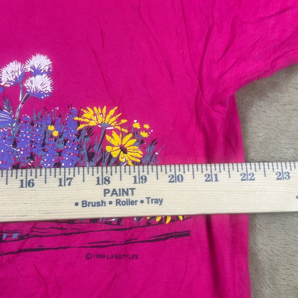 Vintage 1990 Jackson Hole WY Wildflower Graphic Tee Single Stitch Hot Pink Large - Picture 5 of 10